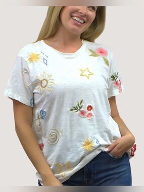 Kyla Seo Ingrid Embroidered Cotton Tee Shirt  Medium